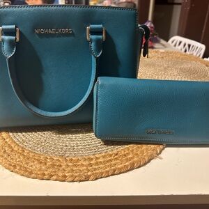 Michael Kors Teal Satchel and Wallet Set